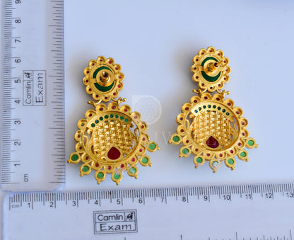 Matte Finish Green-red Party Wear Earrings dj-04849