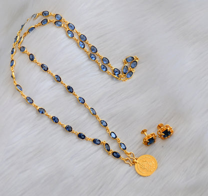 Gold tone Lakshmi coin blue stone chain Lakshmi coin pendant set dj-40312