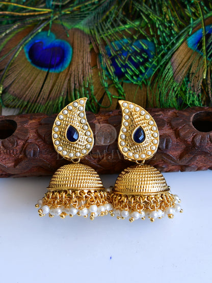 Antique Pearl-blue Mango Jhumkkas-dj04958