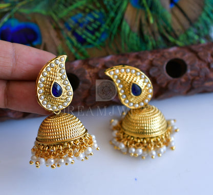 Antique Pearl-blue Mango Jhumkkas-dj04958