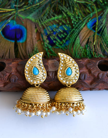 Antique Pearl-skyblue Mango Jhumkkas dj-04964