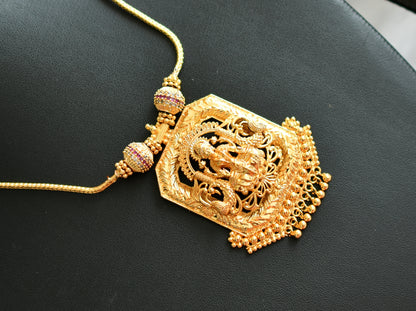 Gold tone  white-ruby stone Lakshmi pendant necklace dj-38895