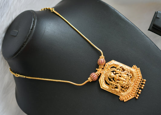 Gold tone ruby stone Lakshmi pendant necklace dj-38896