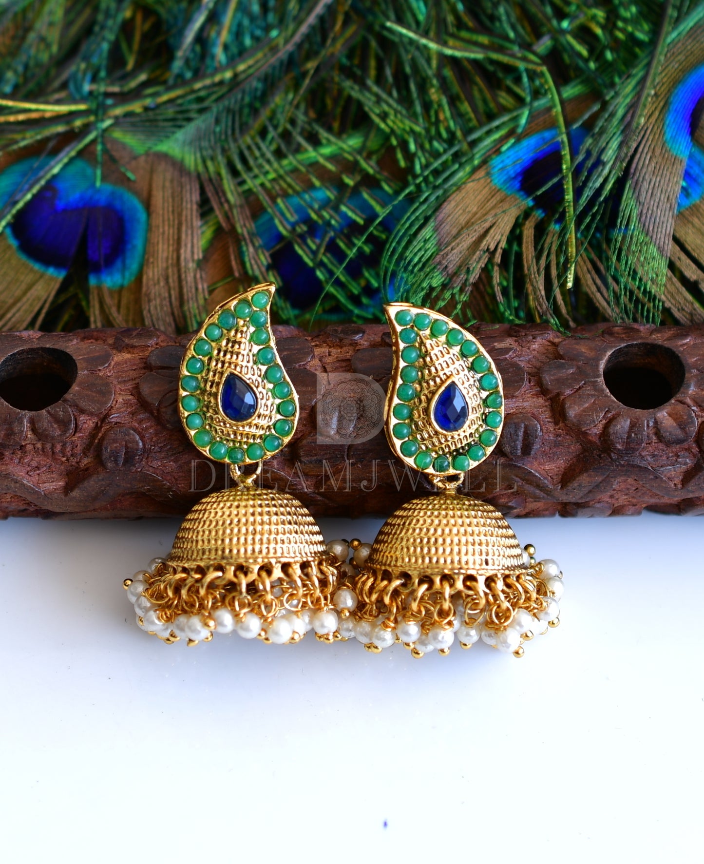 Antique Green-blue Mango Jhumkkas dj-04959