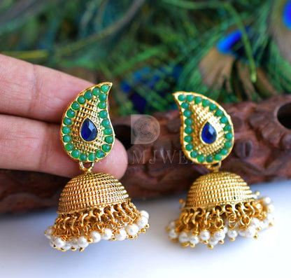 Antique Green-blue Mango Jhumkkas dj-04959