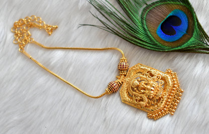 Gold tone ruby stone Lakshmi pendant necklace dj-38896