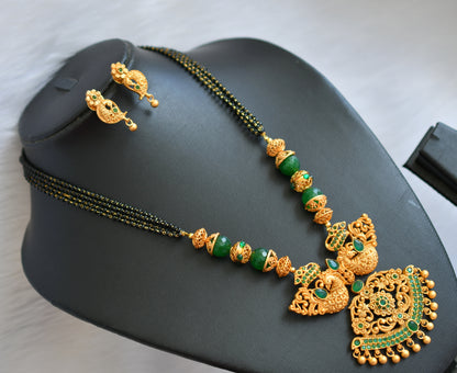 Matte finish emerald peacock mangalsutra set dj-19688