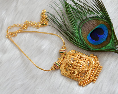 Gold tone  white-ruby-emerald stone Lakshmi pendant necklace dj-38897