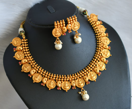 Matte finish ruby lakshmi necklace set dj-19617