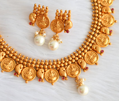 Matte finish ruby lakshmi necklace set dj-19617