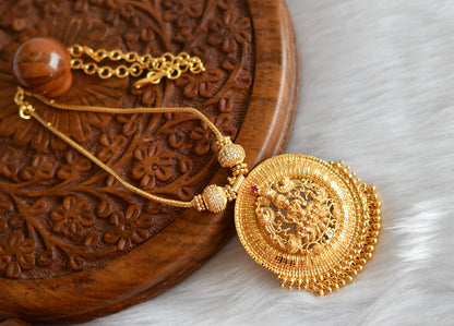 Gold tone white stone Lakshmi round pendant necklace dj-38899