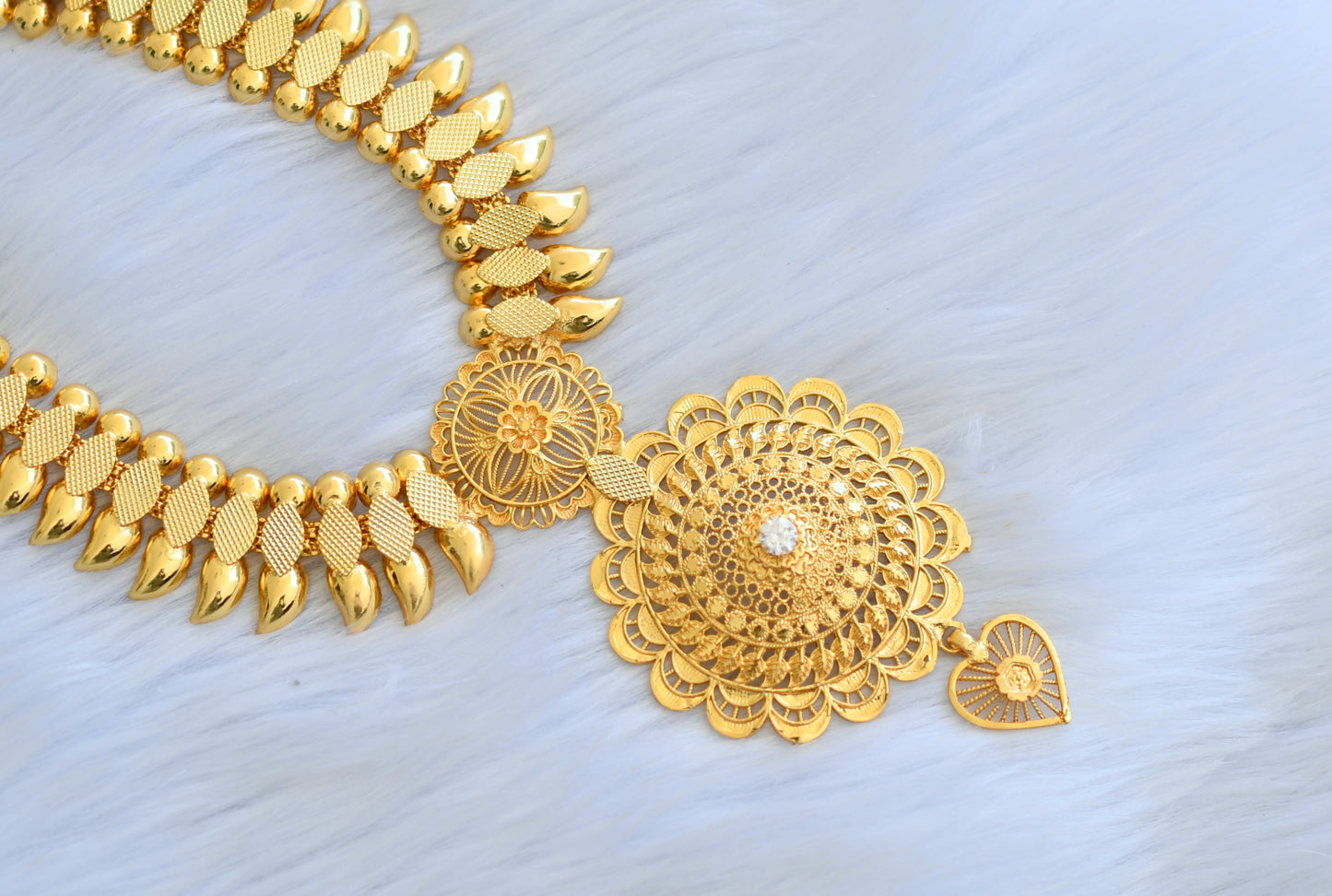 Gold tone white stone mango Kerala style haar dj-40292