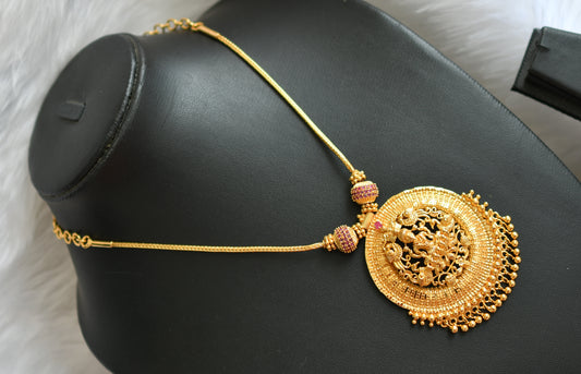 Gold tone ruby stone Lakshmi round pendant necklace dj-38900