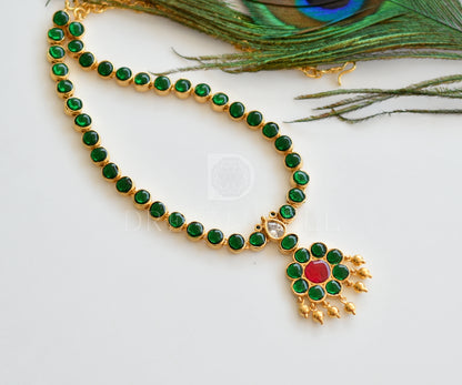 Gold tone Semi precious kemp-green temple necklace dj-14971