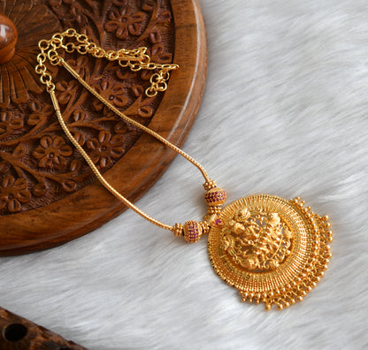 Gold tone ruby stone Lakshmi round pendant necklace dj-38900