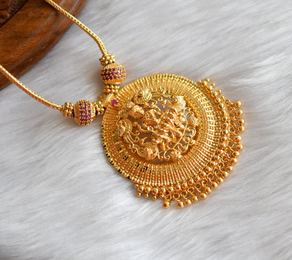 Gold tone ruby stone Lakshmi round pendant necklace dj-38900