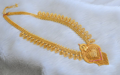 Gold tone pink stone Lakshmi Kerala style haar dj-40294