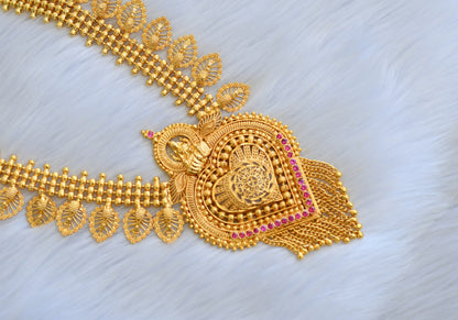 Gold tone pink stone Lakshmi Kerala style haar dj-40294