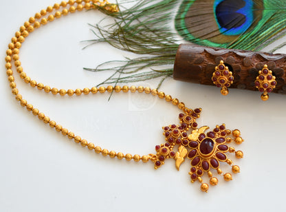 Antique gold tone maroon peacock necklace set dj-29554