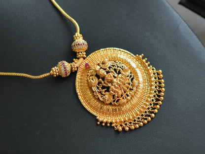 Gold tone white-ruby stone Lakshmi round pendant necklace dj-38901