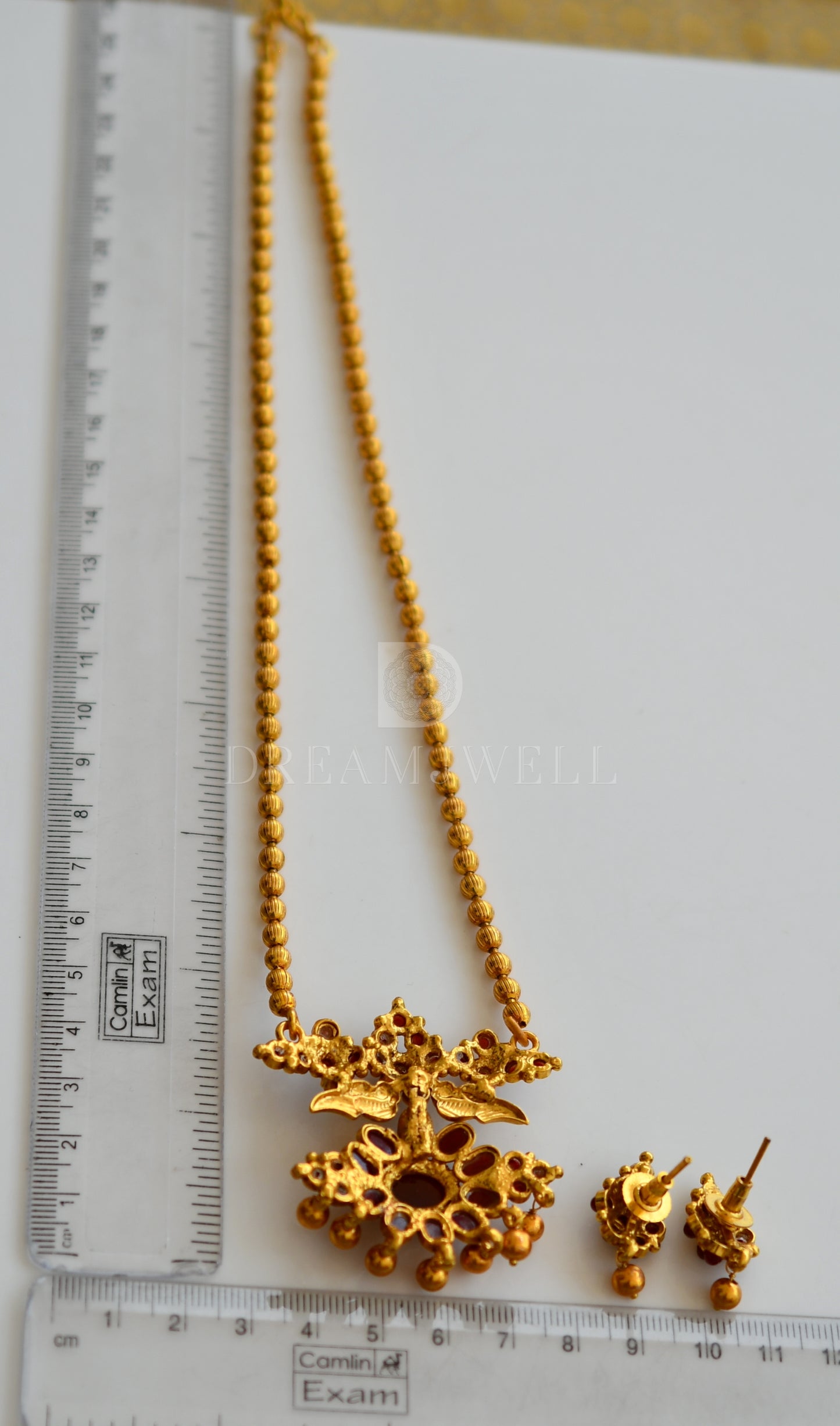 Antique gold tone maroon peacock necklace set dj-29554