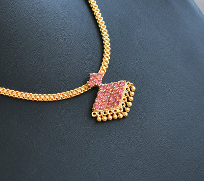 Gold tone Kerala style baby pink stone pathakkam necklace dj-38889