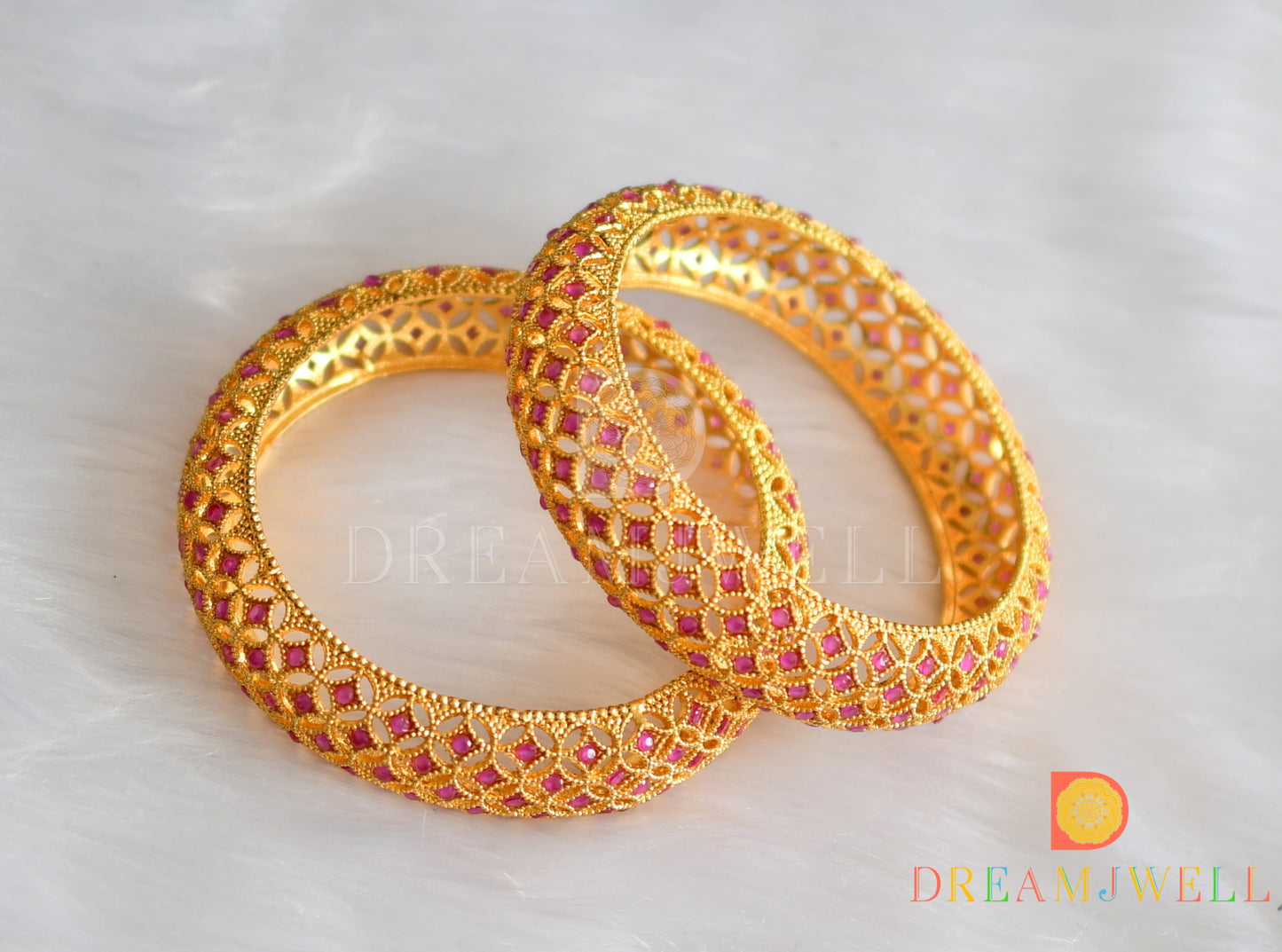 Gold tone ruby-emerald set of 2 Bangles (2.4) dj-07949