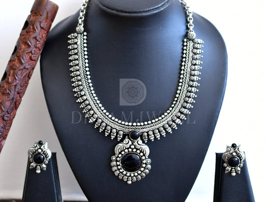 Silver tone black peacock necklace set dj-35771