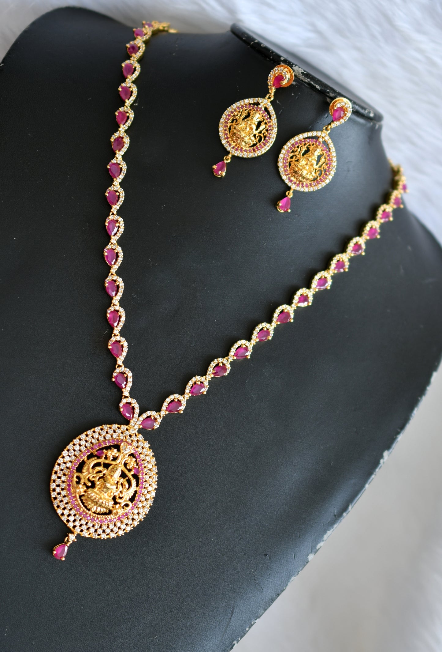 Gold tone semi precious ruby Lakshmi bridal haar set dj-02050