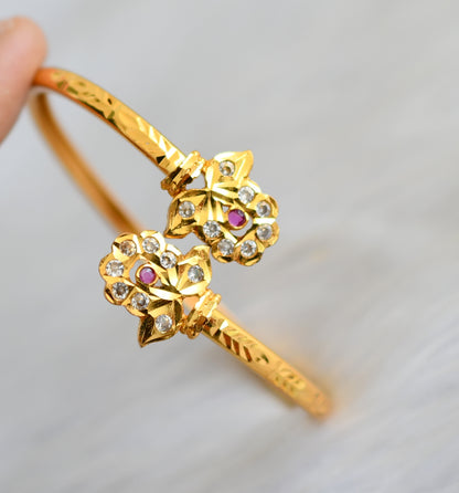 Gold tone AD pink-white stone south Indian style Bracelet/kada dj-41658