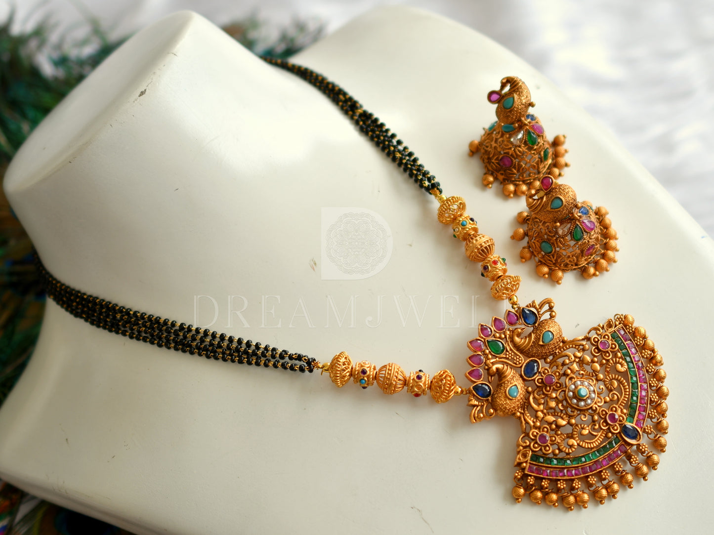 Matte Finish Navarathna Peacock Mangalsutra Set dj-18842