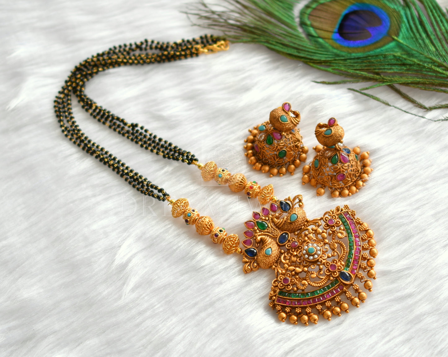 Matte Finish Navarathna Peacock Mangalsutra Set dj-18842