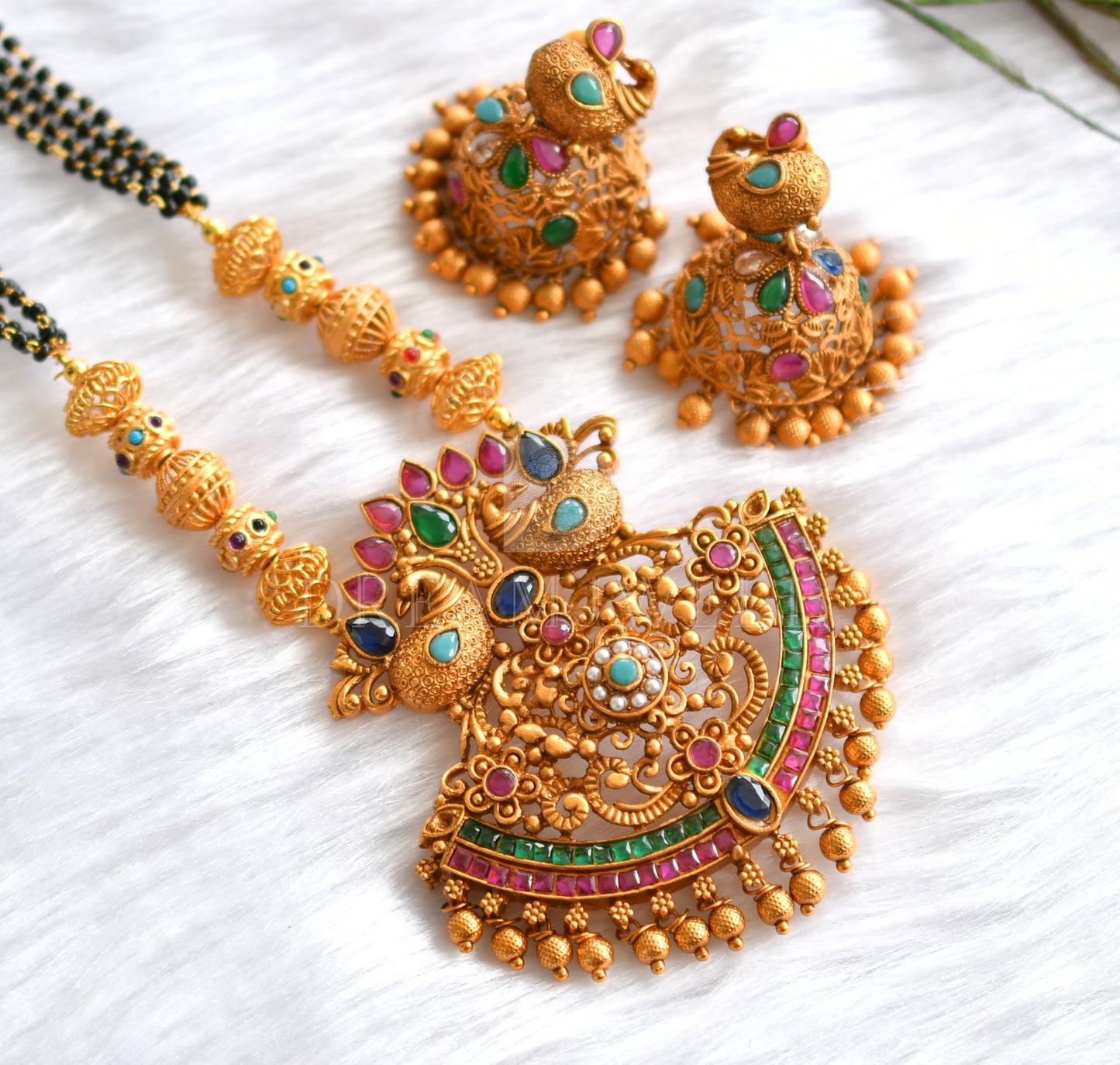 Matte Finish Navarathna Peacock Mangalsutra Set dj-18842