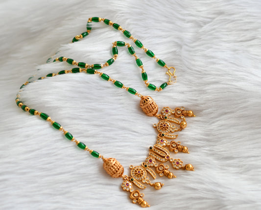 Matte finish ruby-emerald-white Shanku-Chakra-Namam pendant with green beads chain dj-39629