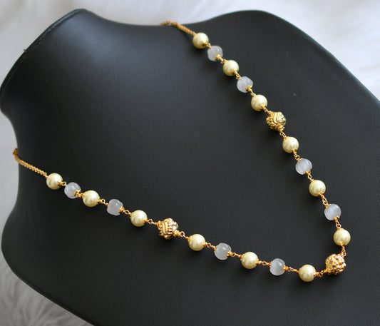 Gold tone pearl grey pumpkin beads mala dj-41669