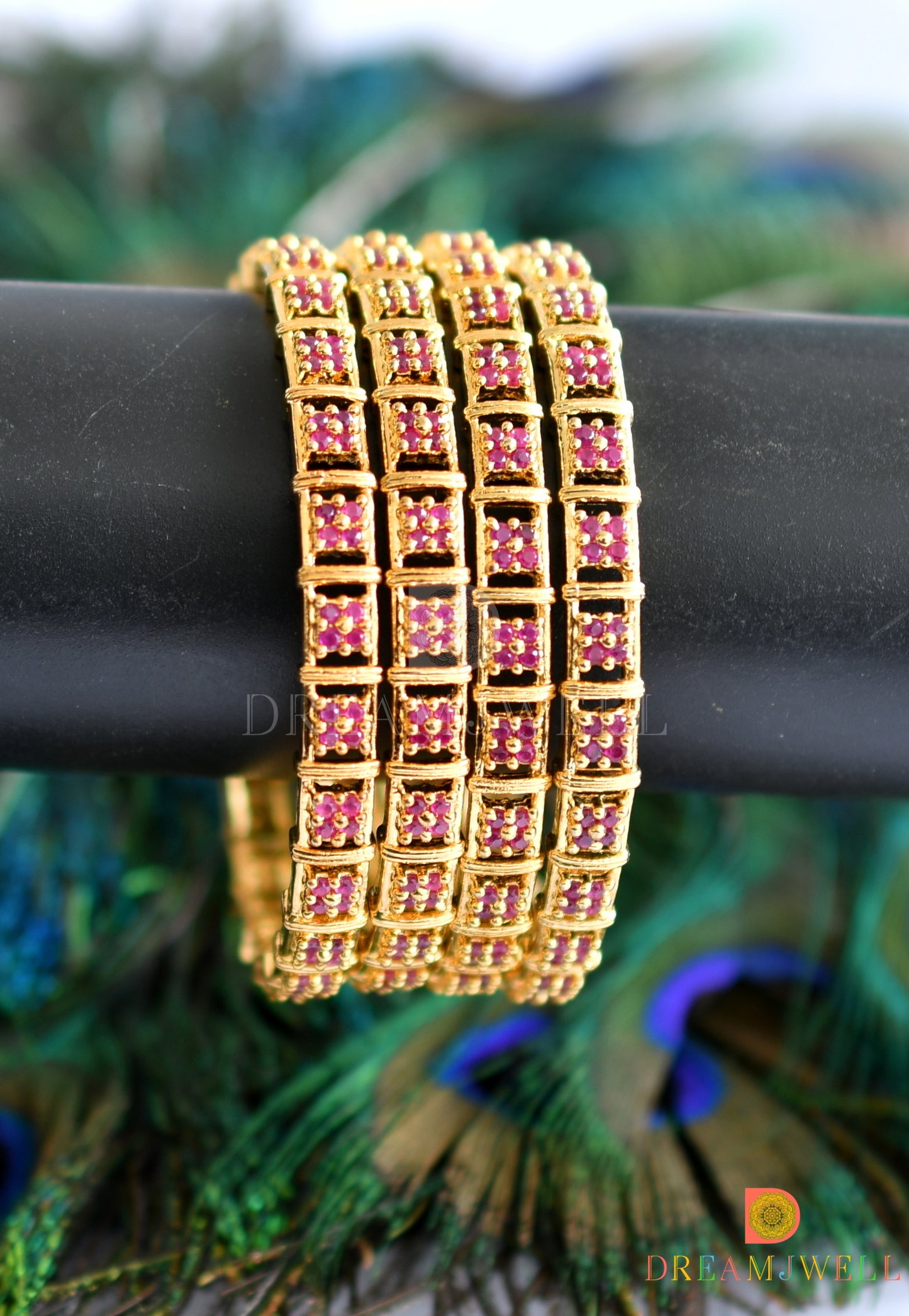 Gold plated ruby set of 4 Bangles (2.4) dj-09542