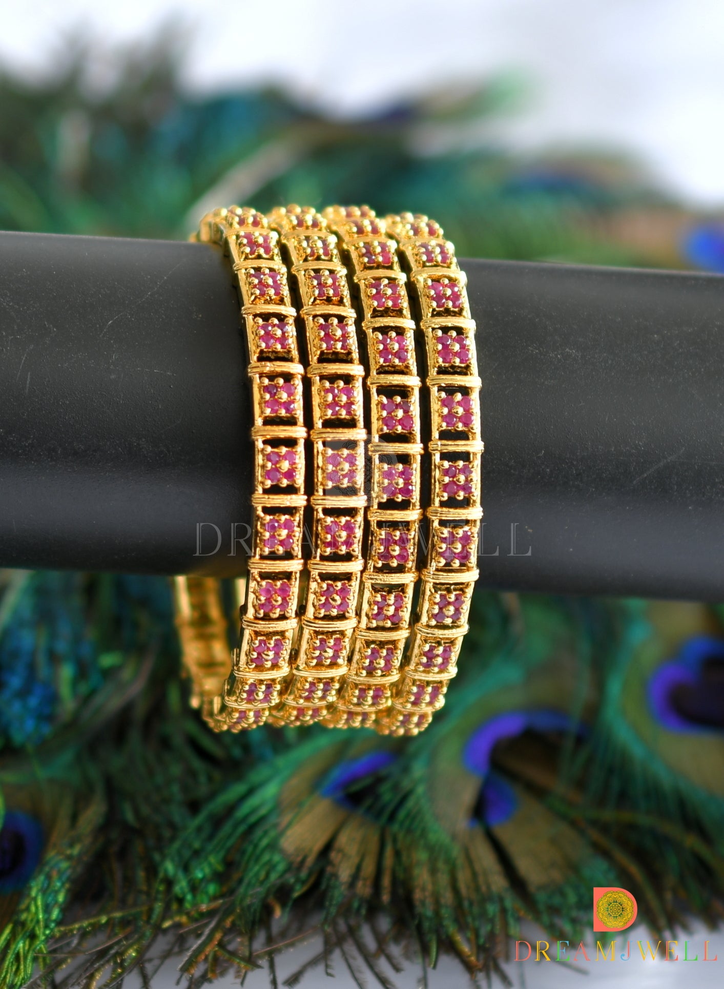 Gold plated ruby set of 4 Bangles (2.4) dj-09542