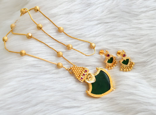 Gold tone pink-green palakka Kerala style pendant set with chain dj-39648