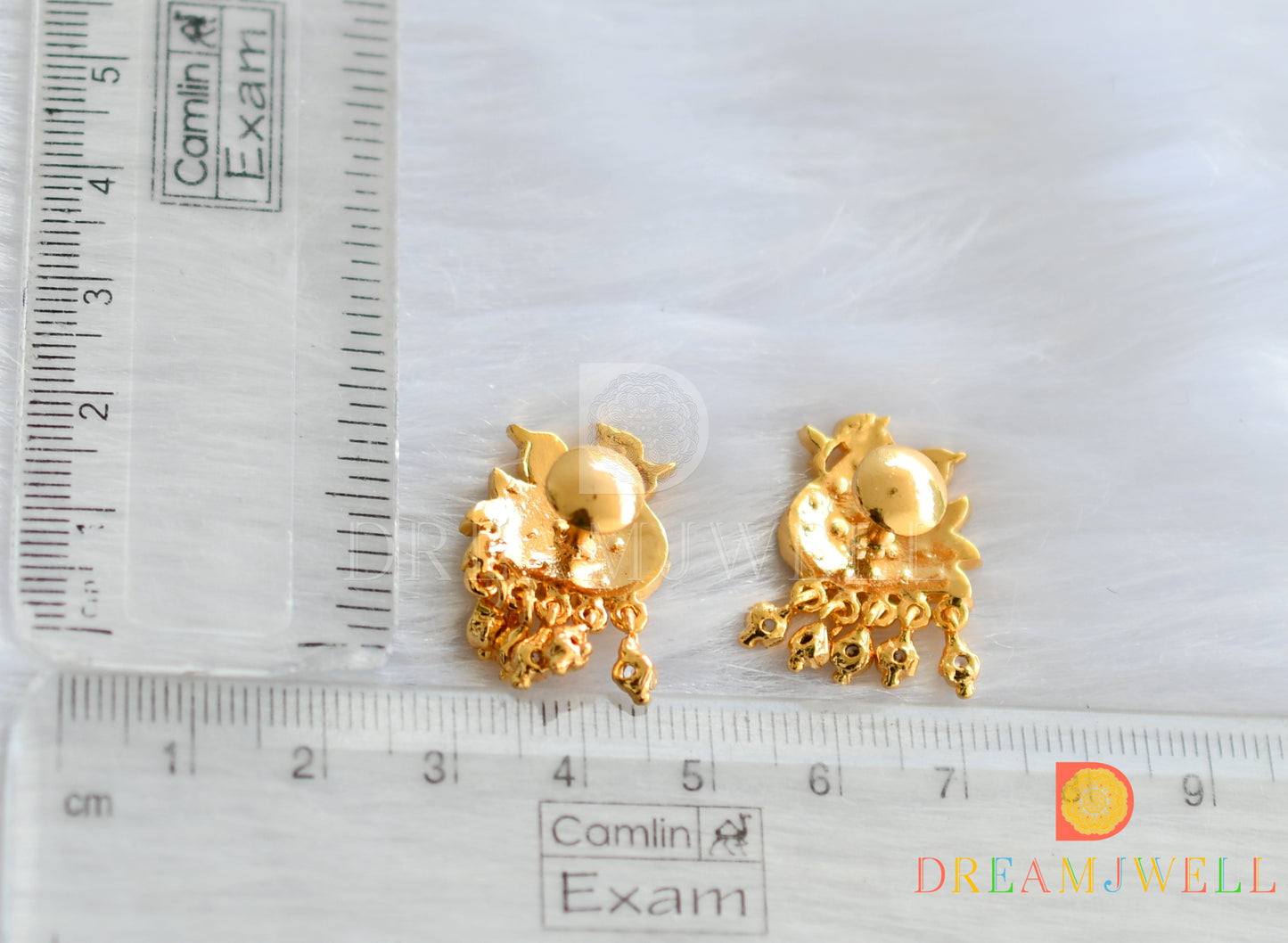 Gold tone ruby-emerald-white stone swan earrings dj-38033