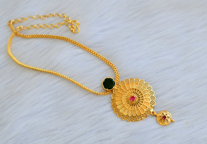 Gold tone pink-green Kerala style necklace dj-40288