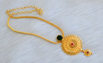 Gold tone pink-green Kerala style necklace dj-40288