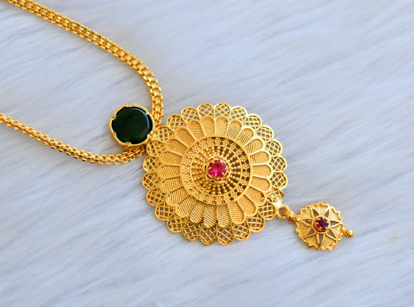 Gold tone pink-green Kerala style necklace dj-40288