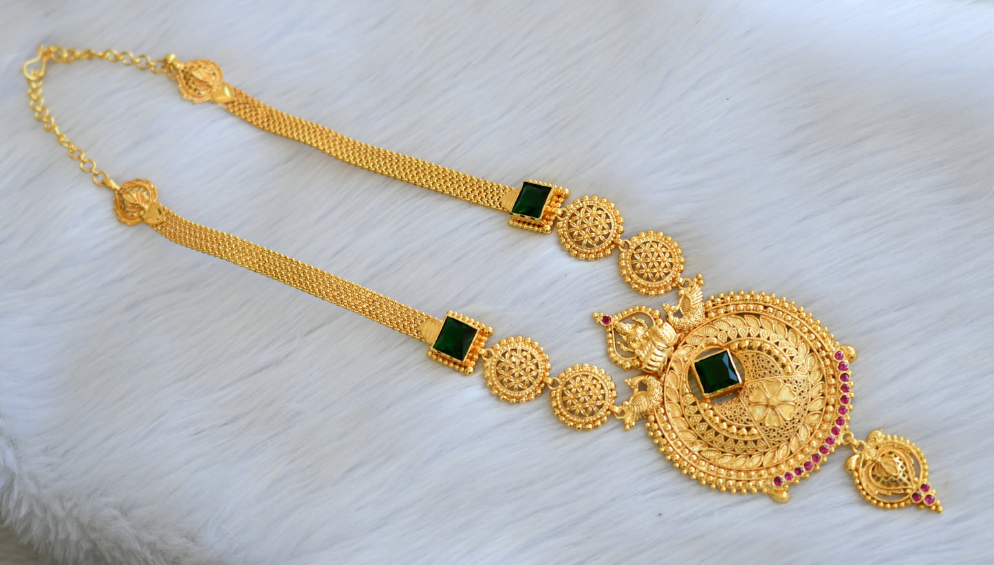 Gold tone pink-green block stone Lakshmi Kerala style haar dj-40297