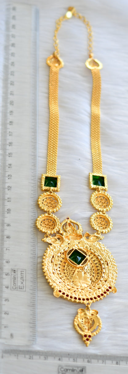 Gold tone pink-green block stone Lakshmi Kerala style haar dj-40297