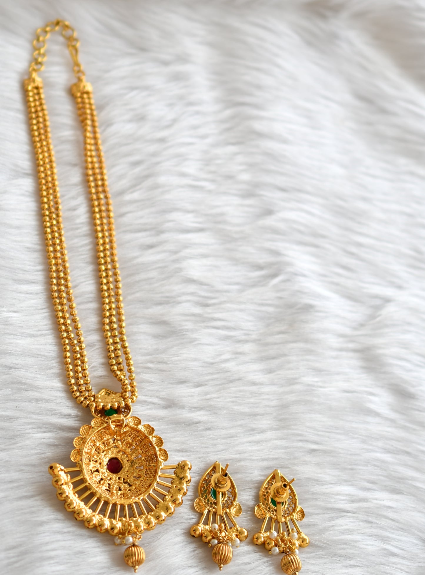 Antique gold multilayer kemp-green necklace set dj-02041