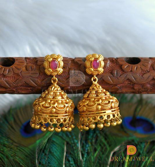 Antique gold tone ruby jhumkka dj-15198