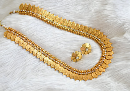 Antique gold tone pearl Lakshmi coin haar set dj-39640