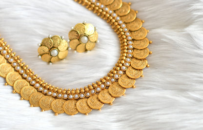 Antique gold tone pearl Lakshmi coin haar set dj-39640