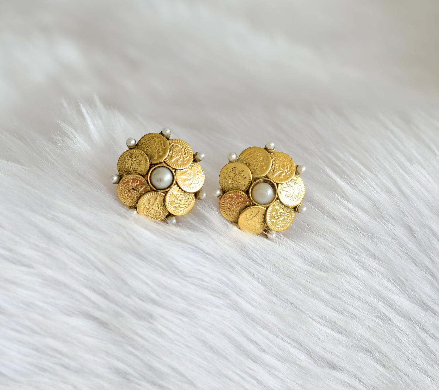 Antique gold tone pearl Lakshmi coin haar set dj-39640