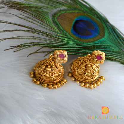 Antique gold tone ruby jhumkka dj-15198